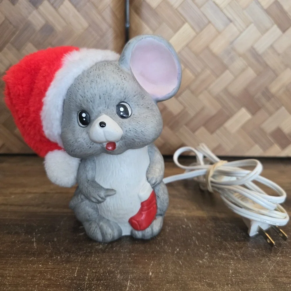 Vintage Ceramic Christmas Mouse Night Light 6.25